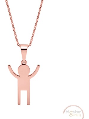 Bigakan Zafer Sevinç Başarı Sembolü Taşsız Model 925 Ayar Gümüş Kadın Kolye Rose Kaplama