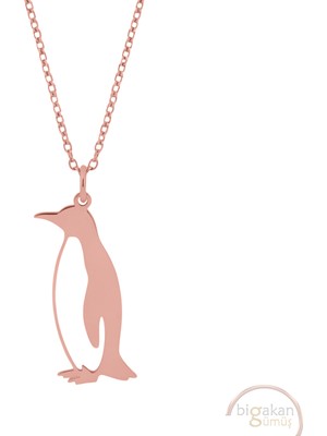 Bigakan Penguen Taşsız Model 925 Ayar Gümüş Kadın Kolye Rose Kaplama