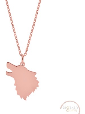Bigakan Uluyan Kurt Taşsız Model 925 Ayar Gümüş Kadın Kolye Rose Kaplama