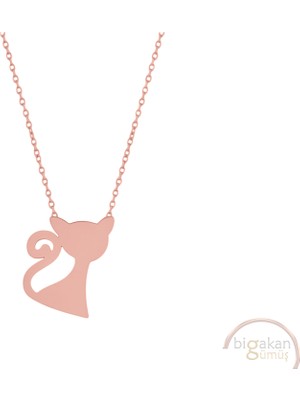 Bigakan Kedi Mısır Taşsız Model 925 Ayar Gümüş Kadın Kolye Rose Kaplama
