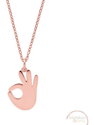 Bigakan Ok El Işareti Taşsız Model 925 Ayar Gümüş Kadın Kolye Rose Kaplama