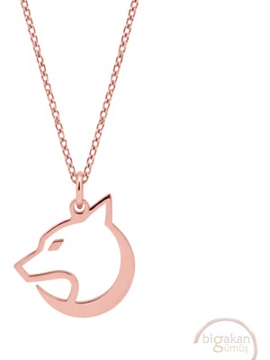 Bigakan Hilal Kurt Birleşik Türk Sembolü Taşsız Model 925 Ayar Gümüş Kadın Kolye Rose Kaplama