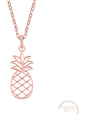 Bigakan Ananas Taşsız Model 925 Ayar Gümüş Kadın Kolye Rose Kaplama