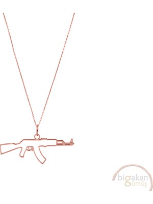Bigakan Keleş Ak 47 Ince Zarif Taşsız Model 925 Ayar Gümüş Kadın Kolye Rose Kaplama