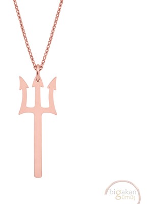 Bigakan Poseidon Üç Dişli Mızrak Mitoloji Taşsız Model 925 Ayar Gümüş Kadın Kolye Rose Kaplama