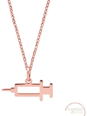 Bigakan Şırınga Taşsız Model 925 Ayar Gümüş Kadın Kolye Rose Kaplama