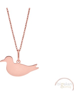 Bigakan Martı Taşsız Model 925 Ayar Gümüş Kadın Kolye Rose Kaplama