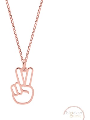 Bigakan Barış Sembolü Taşsız Model 925 Ayar Gümüş Kadın Kolye Rose Kaplama