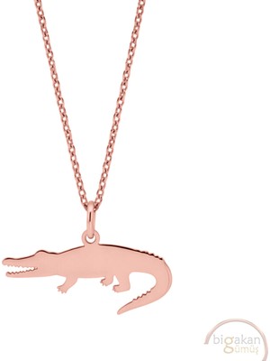 Bigakan Timsah Taşsız Model 925 Ayar Gümüş Kadın Kolye Rose Kaplama