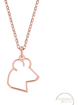 Bigakan Fare Mouse Kafası Taşsız Model 925 Ayar Gümüş Kadın Kolye Rose Kaplama