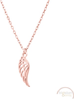 Bigakan Kanat Melek Kanadı Taşsız Model 925 Ayar Gümüş Kadın Kolye Rose Kaplama