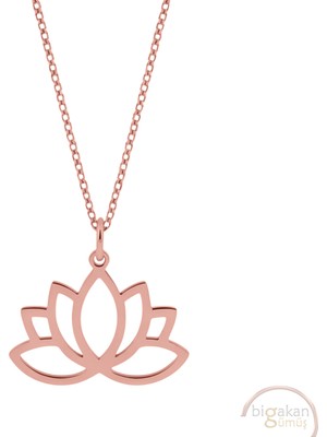 Bigakan Lotus Çiçeği Taşsız Model 925 Ayar Gümüş Kadın Kolye Rose Kaplama