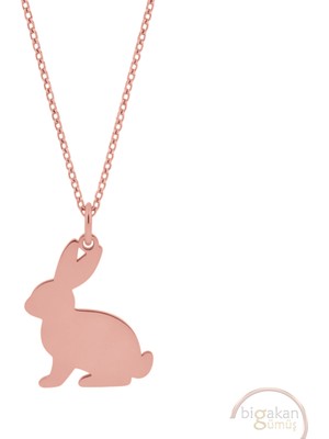 Bigakan Tavşan Figürü Taşsız Model 925 Ayar Gümüş Kadın Kolye Rose Kaplama