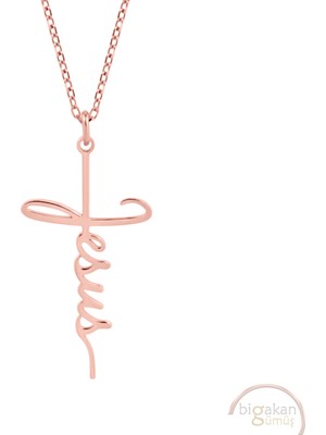Bigakan Kıvrımlı Kılıç Taşsız Model 925 Ayar Gümüş Kadın Kolye Rose Kaplama