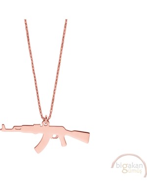 Bigakan Silah AK47 Keleş Taşsız Model 925 Ayar Gümüş Kadın Kolye Rose Kaplama