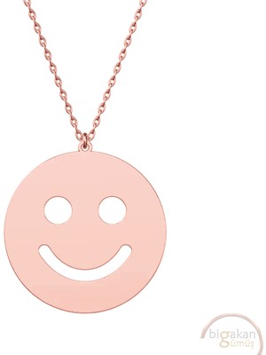 Bigakan Gülen Yüz Emojisi Tasarımı Taşsız Model 925 Ayar Gümüş Kadın Kolye Rose Kaplama