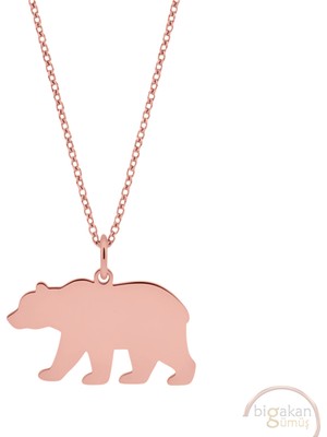 Bigakan Ayı Kutup Ayısı Taşsız Model 925 Ayar Gümüş Kadın Kolye Rose Kaplama