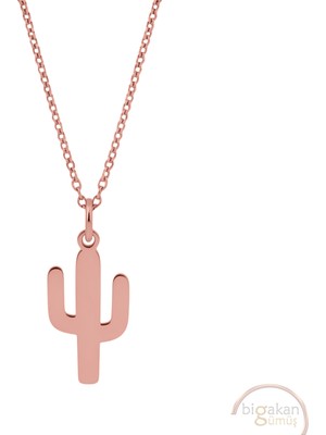 Bigakan Kaktüs Taşsız Model 925 Ayar Gümüş Kadın Kolye Rose Kaplama