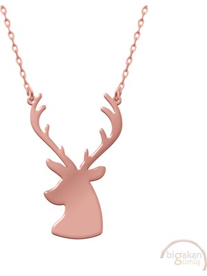 Bigakan Ala Geyik Boynuzlu Taşsız Model 925 Ayar Gümüş Kadın Kolye Rose Kaplama