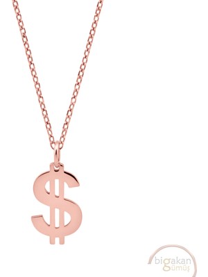 Bigakan Dolar Para Sembolü Taşsız Model 925 Ayar Gümüş Kadın Kolye Rose Kaplama