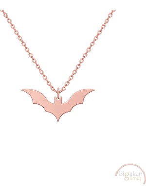 Bigakan Yarasa Batman Taşsız Model 925 Ayar Gümüş Kadın Kolye Rose Kaplama