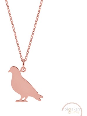 Bigakan Minimalist Güvercin Figürlü Taşsız Model 925 Ayar Gümüş Kadın Kolye Rose Kaplama