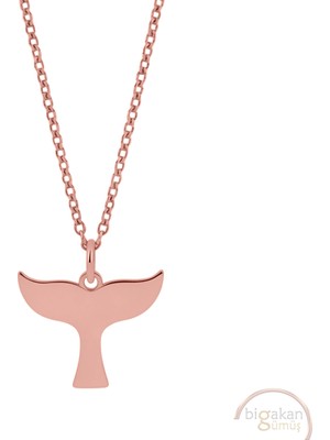 Bigakan Balina Kuyruğu Taşsız Model 925 Ayar Gümüş Kadın Kolye Rose Kaplama