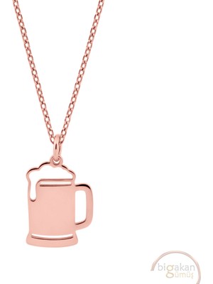 Bigakan Bira Bardağı Köpüklü Bira Taşsız Model 925 Ayar Gümüş Kadın Kolye Rose Kaplama