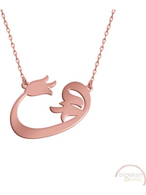 Bigakan Waw Vav Sembolü Arapça Lale Desenli Taşsız Model 925 Ayar Gümüş Kadın Kolye Rose Kaplama