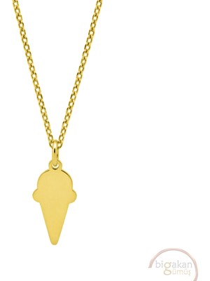 Bigakan Dondurma Taşsız Model 925 Ayar Gümüş Kadın Kolye Altın Kaplama