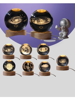 Decostyle Samanyolu Desenli Kristal Küre Ahşap Standlı Gün Işığı LED Masa Lambası