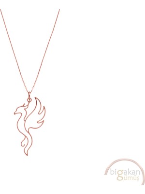 Bigakan Anka Kuşu Taşsız Model 925 Ayar Gümüş Kadın Kolye Rose Kaplama