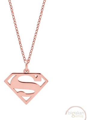 Bigakan Süperman Sembolü Taşsız Model 925 Ayar Gümüş Kadın Kolye Rose Kaplama