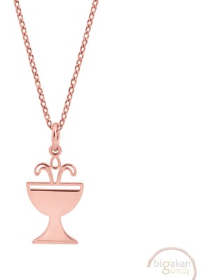Bigakan Kadeh Taşsız Model 925 Ayar Gümüş Kadın Kolye Rose Kaplama
