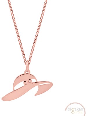 Bigakan Şapka Kadın Şapkası Taşsız Model 925 Ayar Gümüş Kadın Kolye Rose Kaplama