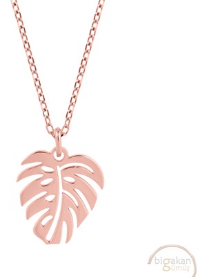 Bigakan Yaprak Ağaç Yaprağı Taşsız Model 925 Ayar Gümüş Kadın Kolye Rose Kaplama