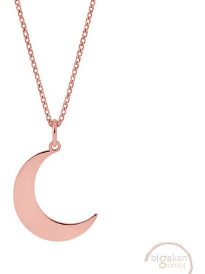 Bigakan Hilal Taşsız Model 925 Ayar Gümüş Kadın Kolye Rose Kaplama