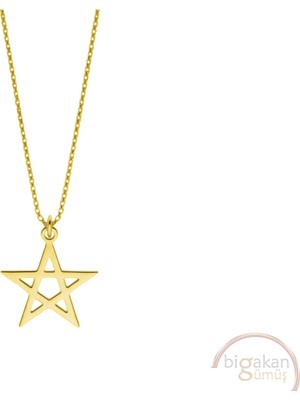 Bigakan Yıldız Taşsız Model 925 Ayar Gümüş Kadın Kolye Altın Kaplama