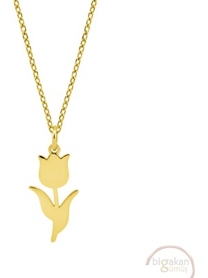 Bigakan Lale Taşsız Model 925 Ayar Gümüş Kadın Kolye Altın Kaplama
