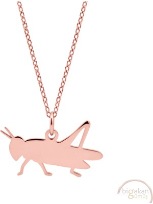 Bigakan Çekirge Taşsız Model 925 Ayar Gümüş Kadın Kolye Rose Kaplama