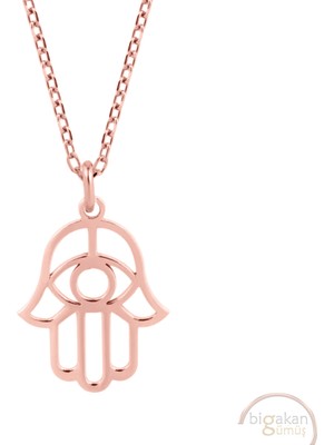 Bigakan Fatma Ananın Eli Göz Işareti Taşsız Model 925 Ayar Gümüş Kadın Kolye Rose Kaplama