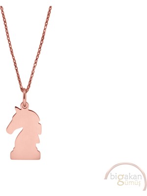 Bigakan Şatranç At Taşsız Model Gümüş Kolye  Kadın 925 Ayar  Rose Kaplama