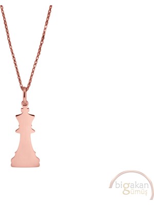 Bigakan Şah Satranç Taş Taşsız Model 925 Ayar Gümüş Kadın Kolye Rose Kaplama