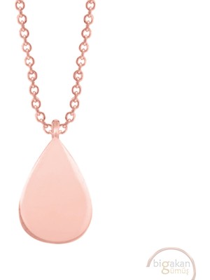 Bigakan Damla Taşsız Model 925 Ayar Gümüş Kadın Kolye Rose Kaplama