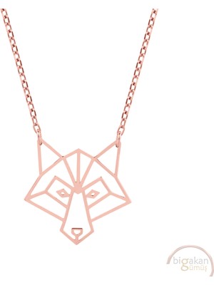 Bigakan Kurt Origami Taşsız Model 925 Ayar Gümüş Kadın Kolye Rose Kaplama
