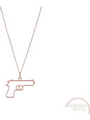Bigakan Silah Kurusıkı Tasarımı Taşsız Model 925 Ayar Gümüş Kadın Kolye Rose Kaplama
