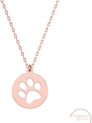 Bigakan Köpek Pati Taşsız Model 925 Ayar Gümüş Kadın Kolye Rose Kaplama