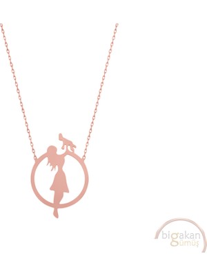 Bigakan Bebek Anne Aile Çember Taşsız Model 925 Ayar Gümüş Kadın Kolye Rose Kaplama
