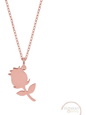 Bigakan Lale Yapraklı Taşsız Model 925 Ayar Gümüş Kadın Kolye Rose Kaplama