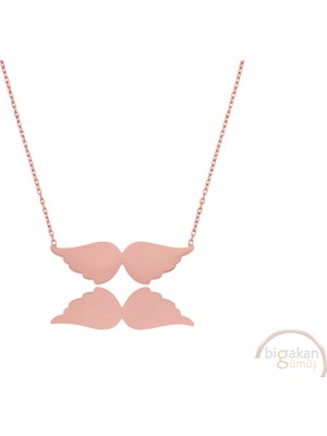 Bigakan Peri Kanadı Zarif Taşsız Model 925 Ayar Gümüş Kadın Kolye Rose Kaplama